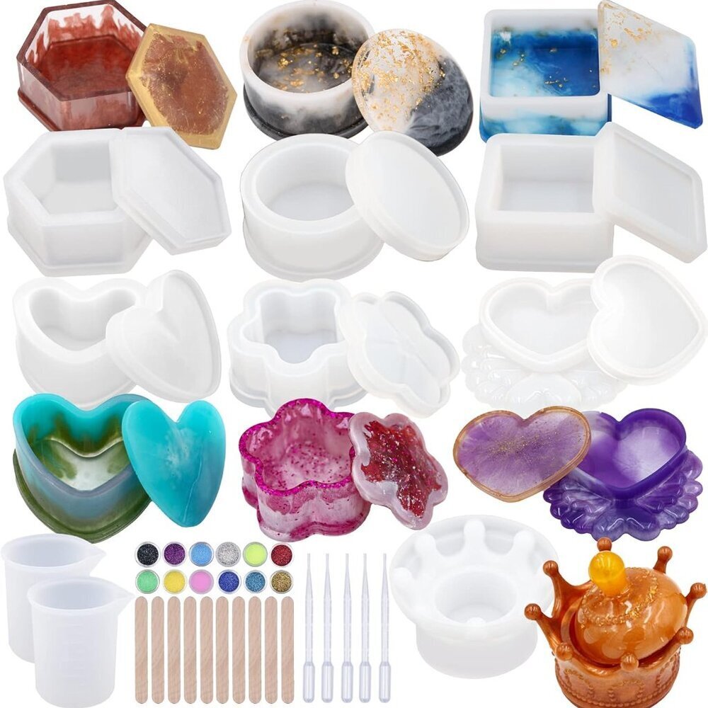 Resin Molds 43Pcs Silicone Molds for Resin, Epoxy Crown Shape Mold Heart Shape M